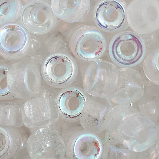 John Bead 9mm Transparent Crystal AB Czech Glass Pony Beads, 100ct.